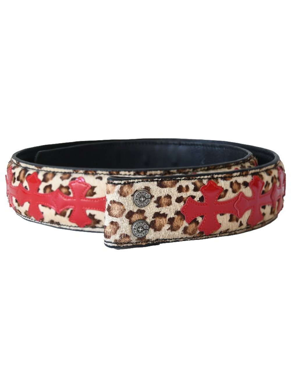 Chrome Hearts Leopard Cross Patch Pony hair Belt Red